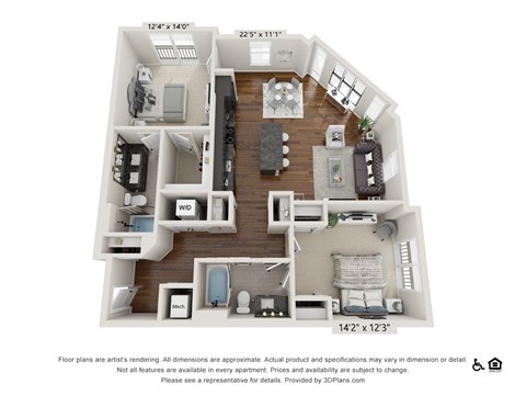 Floor plan for 2 beds, 2 baths, 1192 sqft