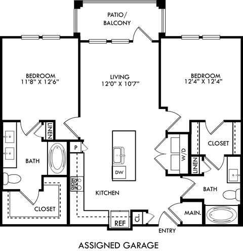 Floor plan for 2 beds, 2 baths, 1090 sqft