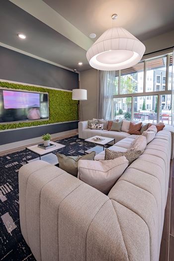 Clubroom with lounge seating and tv