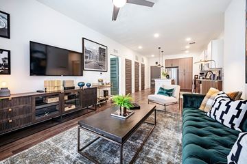 Duluth apartment for rent - a living room with a green couch and a television