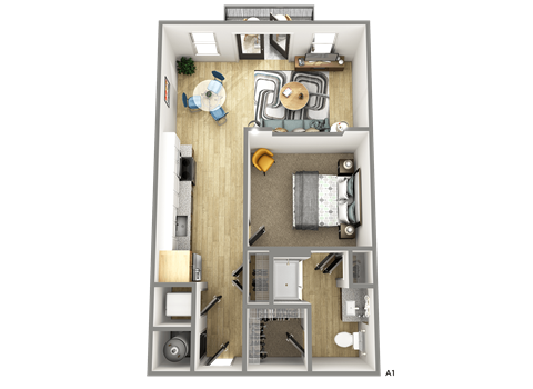 Floor plan for studio, 1 bath, 650 sqft