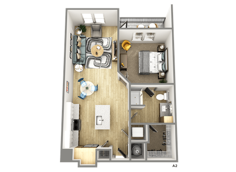 Floor plan for 1 bed, 1 bath, 750 sqft