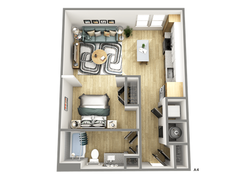 Floor plan for studio, 1 bath, 600 sqft