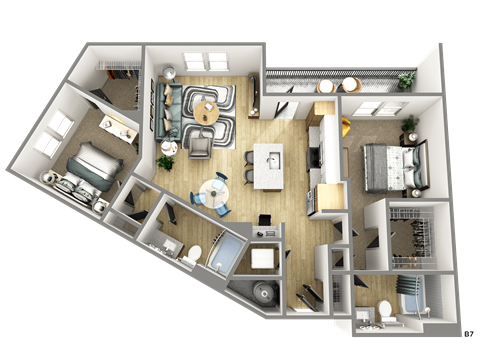 Floor plan for 2 beds, 2 baths, 1113 sqft