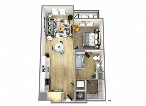 Floor plan for 1 bed, 1 bath, 666 sqft