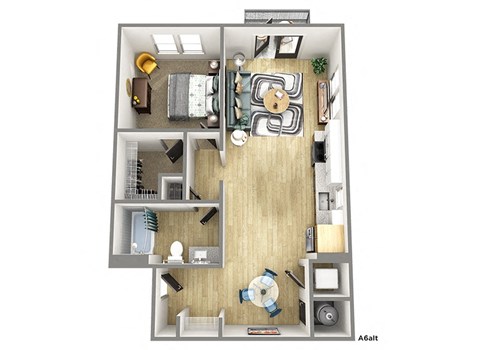 Floor plan for 1 bed, 1 bath, 750 sqft