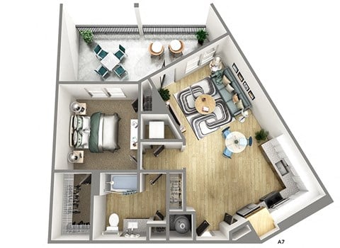 Floor plan for 1 bed, 1 bath, 797 sqft