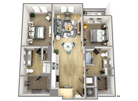 Floor plan for 2 beds, 2 baths, 1000 sqft
