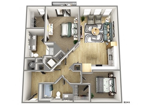 Floor plan for 1 bed, 1 bath, 1028 sqft