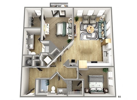 Floor plan for 2 beds, 2 baths, 1056 sqft