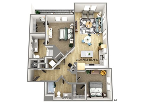 Floor plan for 2 beds, 2 baths, 1118 sqft