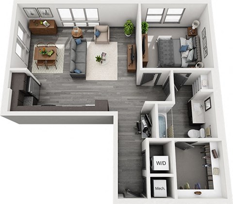 Floor plan for 1 bed, 1 bath, 800 sqft