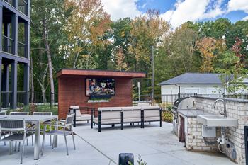 Outdoor grilling stations and pizza oven