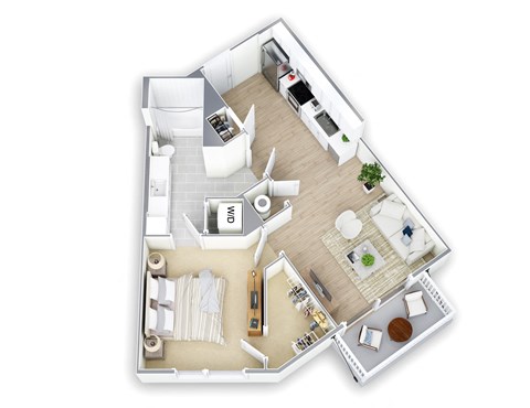 Floor plan for 1 bed, 1 bath, 680 sqft