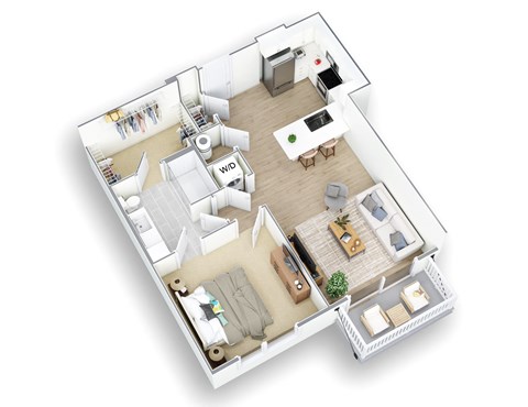 Floor plan for 1 bed, 1 bath, 748 sqft