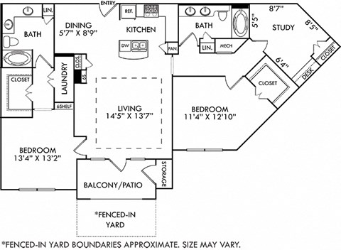Floor plan for 2 beds, 2 baths, 1479 sqft