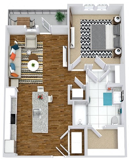 Floor plan for 1 bed, 1 bath, 821 sqft