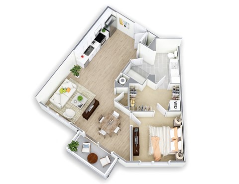 Floor plan for 1 bed, 1 bath, 785 sqft