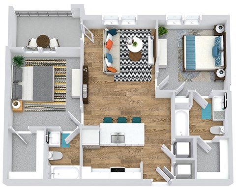 Floor plan for 2 beds, 2 baths, 914 sqft