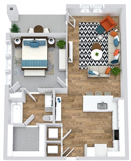 Floor plan for 1 bed, 1 bath, 756 sqft