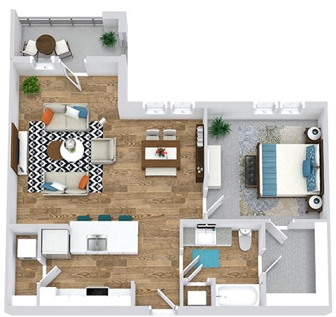 Floor plan for 1 bed, 1 bath, 808 sqft