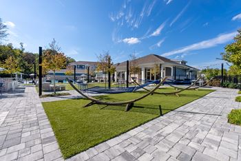 Poolside yard games and hammock park