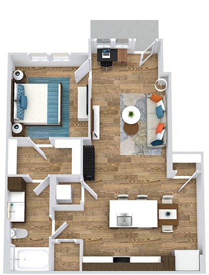 Floor plan for 1 bed, 1 bath, 716 sqft