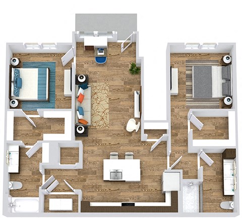 Floor plan for 2 beds, 2 baths, 1099 sqft