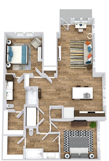Floor plan for 2 beds, 2 baths, 1154 sqft
