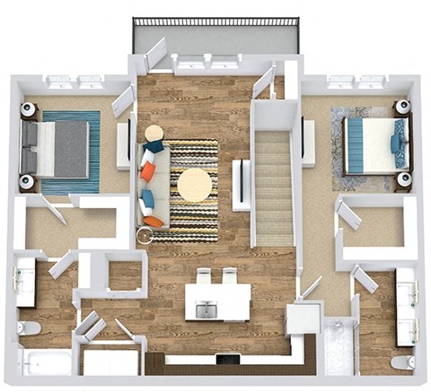 Floor plan for 2 beds, 2 baths, 1164 sqft