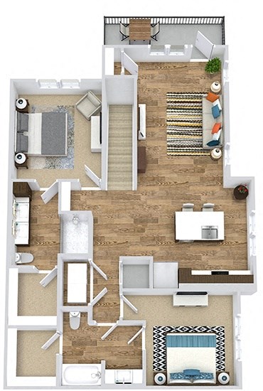 Floor plan for 2 beds, 2 baths, 1221 sqft