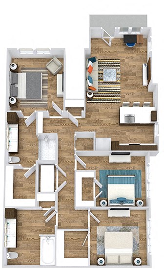 Floor plan for 3 beds, 2 baths, 1328 sqft