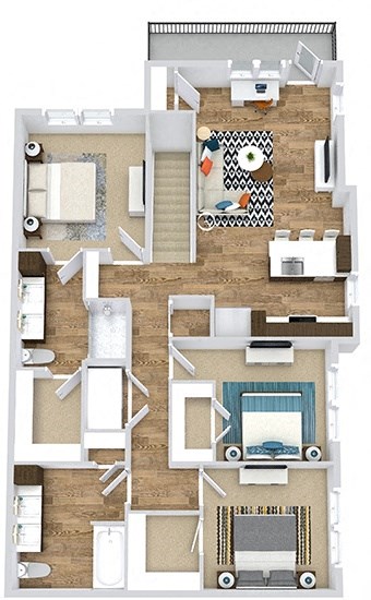 Floor plan for 3 beds, 2 baths, 1392 sqft