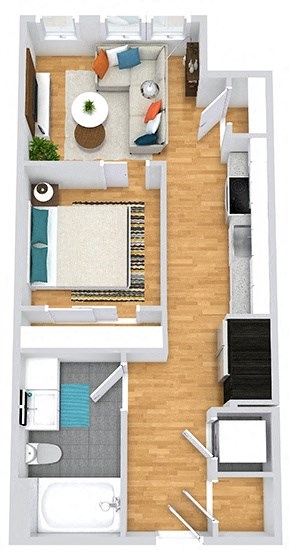Floor plan for studio, 1 bath, 487 sqft