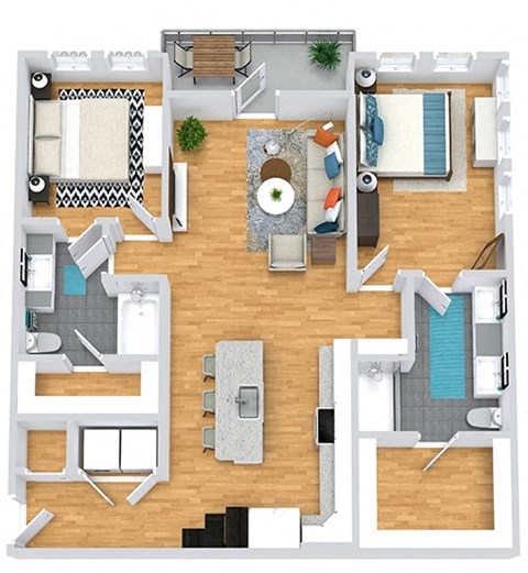 Floor plan for 2 beds, 2 baths, 1156 sqft
