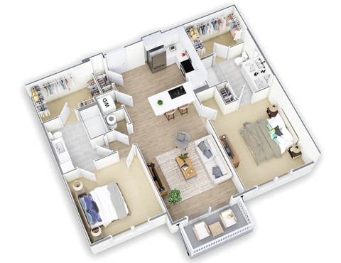 Floor plan for 2 beds, 2 baths, 1065 sqft
