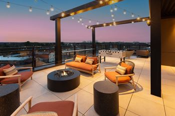 Rooftop terrace with fire pit and foosball table