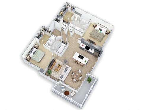 Floor plan for 2 beds, 2 baths, 1164 sqft