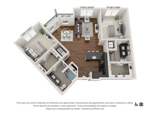 Floor plan for 2 beds, 2 baths, 1306 sqft