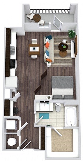 Floor plan for studio, 1 bath, 585 sqft