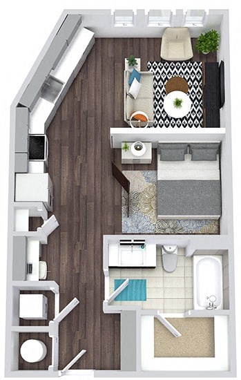 Floor plan for studio, 1 bath, 606 sqft