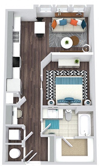 Floor plan for studio, 1 bath, 623 sqft