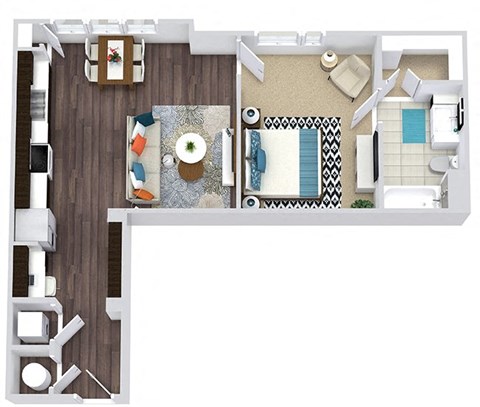 Floor plan for 1 bed, 1 bath, 726 sqft