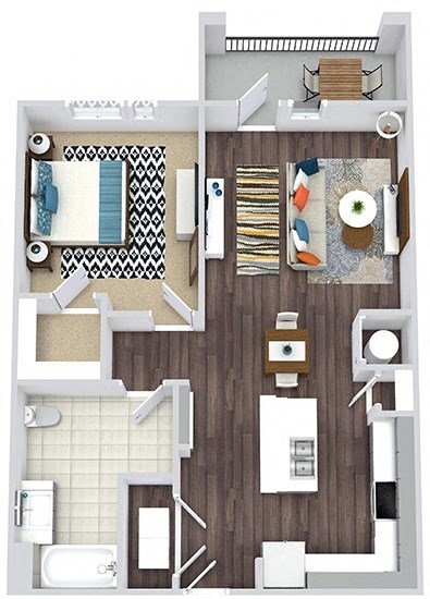 Floor plan for 1 bed, 1 bath, 836 sqft