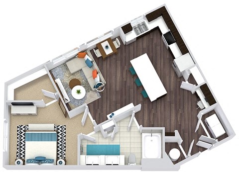 Floor plan for 1 bed, 1 bath, 837 sqft