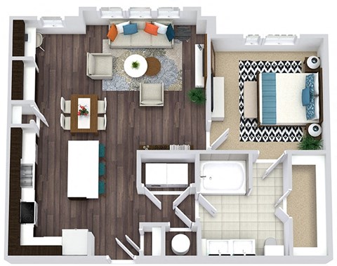 Floor plan for 1 bed, 1 bath, 866 sqft