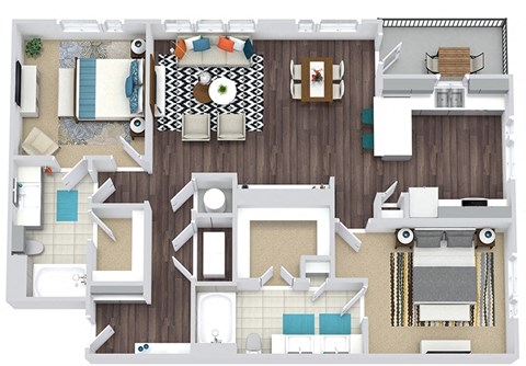 Floor plan for 2 beds, 2 baths, 1358 sqft