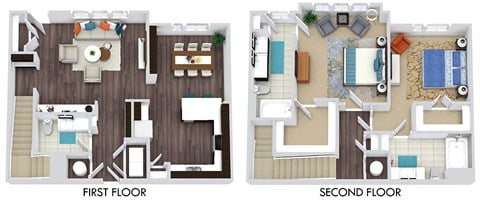 Floor plan for 2 beds, 2.5 baths, 1674 sqft