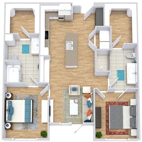 Floor plan for 2 beds, 2 baths, 1083 sqft