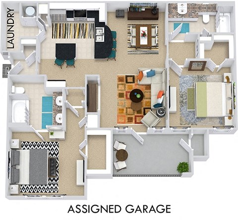 Floor plan for 2 beds, 2 baths, 1136 sqft